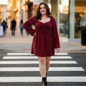 Francesca’s xl wine long sleeve dress nwt